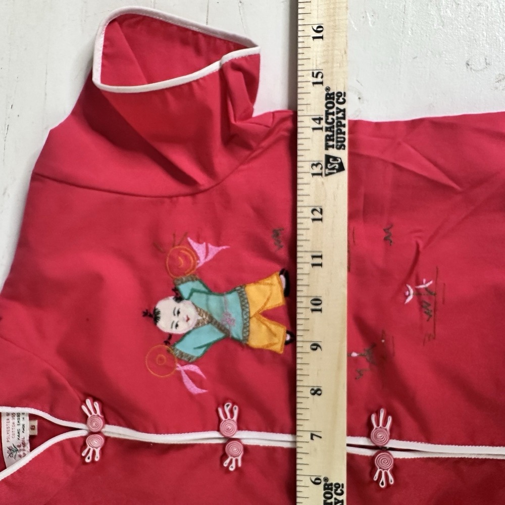 Vintage Daffodil Child's Embroidered Red Chinese 2 Piece Play Outfit Top Pants 8 - Picture 11 of 15